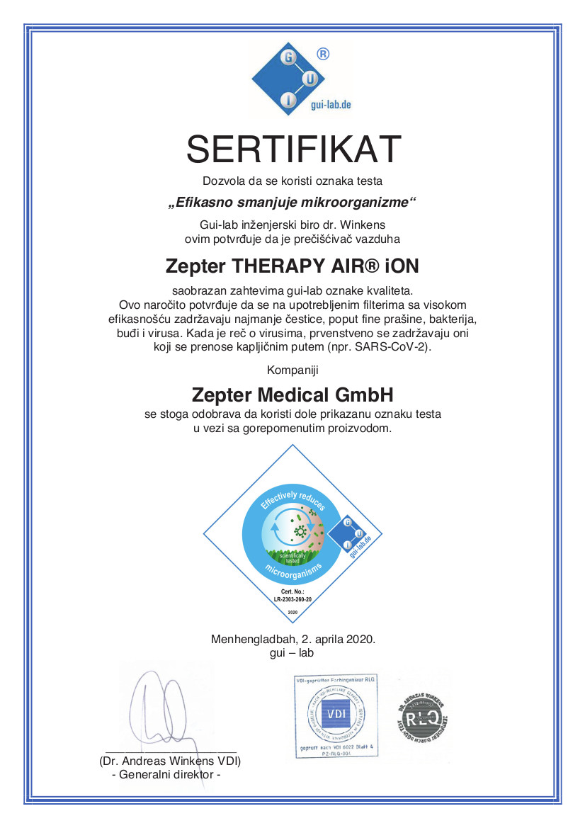 Expterten Testen sertifikat - Najbolji prečišćivač vazduha po oceni Expter Testen nezavisnog nemačkom tela